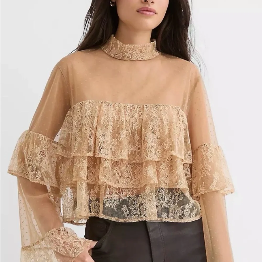 LOFT Velvet Dotted Chantilly Lace Ruffle Top - Picture 4 of 8